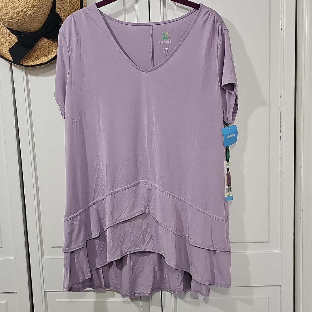 GreenTea Lilac Layered V-Neck Tunic